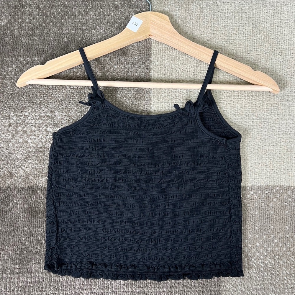 Brandy Melville Black Smocked Spaghetti Strap Crop Tank Top Women One Size Small - Picture 3 of 7